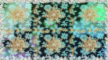 Klasik klasik klasik arka plan. Raster illüstrasyonu. Geleneksel oryantasyon süsü. Tarafsız renklerde, altın elementlerle kusursuz desen. Kusursuz klasik raster altın desenli.