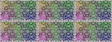 Gri renkli etnik çiçeklerle kusursuz bir desen. Asya Tekstil 'inde Raster Çiçek İllüstrasyonu.