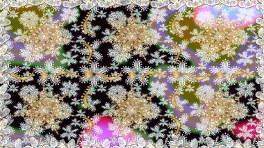 Altın elementlerle nötr renklerde altın desen. Raster altın pürüzsüz desen. Düz elle çizilmiş klasik koleksiyon. Arkaplan, kumaş, altın duvar kağıdı.