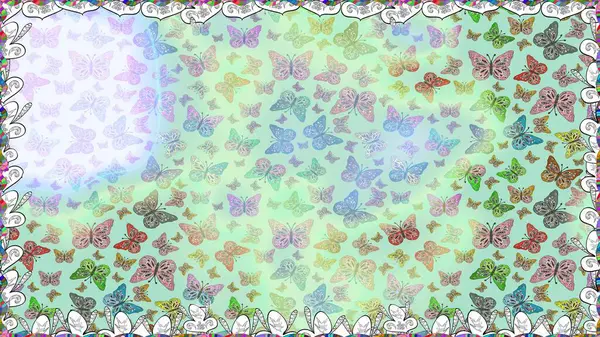 Erkekler, kızlar, elbiseler, duvar kağıtları için soyut, pürüzsüz desen. Fantezi sevimli illüstrasyon. Tarafsız arkaplanda kelebeklerin suluboya resmi. Raster illüstrasyonu.