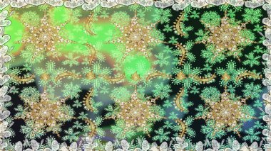 Paisleys zarif çiçek desenli arkaplan duvar kâğıdı çizimi klasik stil, modern 3D çizgili sanat eseri altın ve yeşil desenli çiçek yaprakları ve süsler..