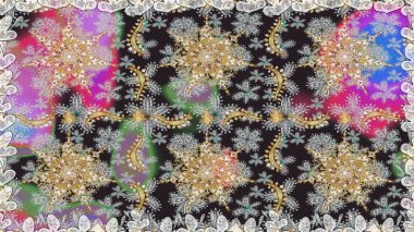 Raster illüstrasyonu. Gri renklerde ve altın elementlerle klasik, pürüzsüz desen.