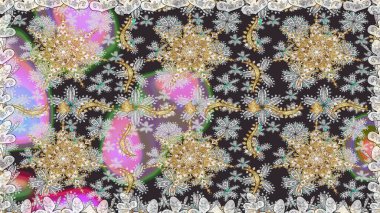 Klasik klasik klasik arka plan. Kusursuz klasik raster altın desenli. Geleneksel oryantasyon süsü. Gri renklerde, altın elementlerle kusursuz desen.