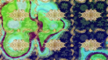 Geleneksel oryantasyon süsü. Klasik klasik klasik arka plan. Klasik Raster altın desenini çiz. Altın elementlerle mavi renklerde altın desen.