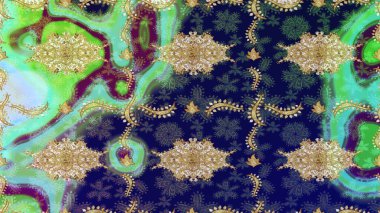 Mavi renklerdeki altın element. Doğu tarzı element. Altın desenli çiçek dekoru. Tasarım şablonu için çizgi çizimi sınırı. Davetiyeler, kartlar, web sayfası için Raster illüstrasyonu.