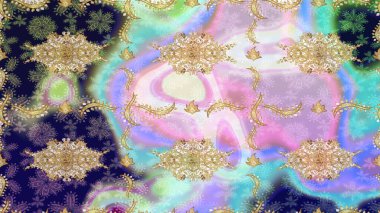 Tarafsız ve altın desenli. Tekrarlayan ögelerle soyut arkaplan çiz. Zarif raster klasik desen.