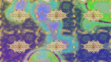 Tarafsız renklerde altın elementler. Barok tarzında eskiz oryantal süsü. Geleneksel klasik Raster altın çizim kalıbı.