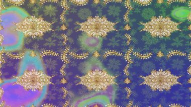 Raster altın desen. Doğulu stil, altın elementli menekşe renginde altın rengi arabesk yapar. Kıvrımlı çizimler.