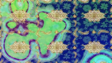 Geleneksel oryantasyon süsü. Klasik raster mavisi ve altın desenli çizim. Klasik vintage arkaplan.