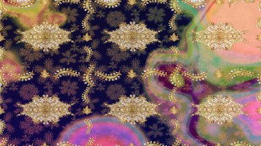 Gri renkli ve altın elementli geleneksel altın sarısı desen. Barok tarzında eskiz doğulu süsü..