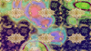 Antika altın tekrarlanabilir duvar kağıdı. Damask çizim kalıbı arka planı tekrarlıyor. Tarafsız renklerde altın element. Barok tarzında altın çiçek süsü..