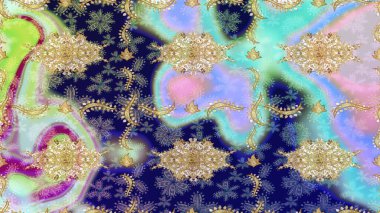 Klasik klasik klasik arka plan. Geleneksel oryantasyon süsü. Klasik Raster altın desenini çiz. Mavi renkler ve altın elementlerle çizim deseni.