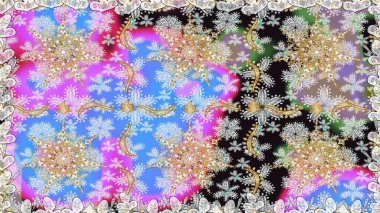 Raster illüstrasyonu. Gri renklerde ve altın elementlerle klasik, pürüzsüz desen.