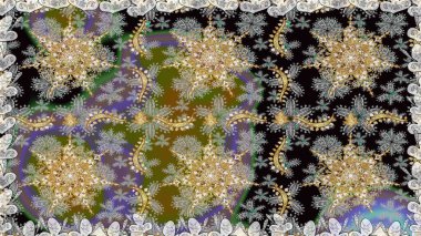 Gri renklerdeki altın element. Damask arkaplanı tekerrür ediyor. Barok tarzında altın çiçek süsü. Antika altın tekrarlanabilir duvar kağıdı.