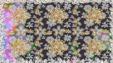 Şık bir grafik desen. Kusursuz raster arka plan. Gri renklerdeki altın elementler. Duvar kâğıdı barok, İspanyol kumaşı. Çiçek deseni.