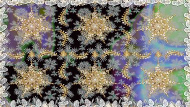 Raster illüstrasyonu. Gri renklerde altın. Doğum günü kartı, davetiye ya da afiş için iyidir. Kusursuz ortaçağ çiçek deseni. Dekoratif simetri arabesk.