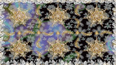 Geleneksel oryantasyon süsü. Kusursuz klasik raster altın desenli. Gri renklerde, altın elementlerle kusursuz desen. Klasik klasik klasik arka plan. Raster illüstrasyonu.