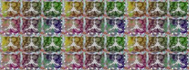 Raster Çiçek İllüstrasyonu güzel tekstil. Yeşil renkli etnik çiçeklerle kusursuz bir desen..