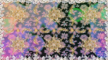 Altın elementlerle nötr renklerde altın desen. Raster altın pürüzsüz desen. Arkaplan, kumaş, altın duvar kağıdı. Düz elle çizilmiş vintage koleksiyonu.