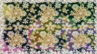 Raster illüstrasyonu. Gri renklerde ve altın elementlerle klasik, pürüzsüz desen.