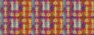 Kar tanelerinin soyut arkaplanlı Noel şablonu. Raster illüstrasyonu. Kahverengi, mor ve pembe renkler. Noel ve Yeni Yıl moda baskıları için tatil tasarımı.