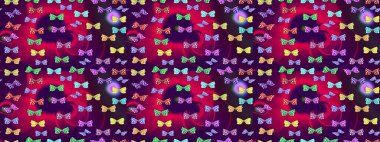 Giysi tarzı için mor arka planda dekorasyon. Farklı renkte kelebeklerin çizimi. Fantezi renkli resimler koleksiyonu. Raster illüstrasyonu. Tasarım için Raster Kelebekleri.