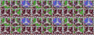 Renkli Bahar Temalı Kusursuz Arkaplan. Düz Çiçek Elementleri Tasarımı. Kahverengi renkli çiçekler. Çiçekli, suluboya desenli kusursuz çiçek deseni. Raster illüstrasyonu.