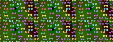 Raster illüstrasyonu. Fantezi renkli resimler koleksiyonu. Farklı renkte kelebeklerin çizimi. Tasarım için Raster Kelebekleri. Giysi biçimi için yeşil arkaplanda dekor.