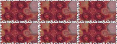 Raster illüstrasyonu. El yapımı çiçek ve bitki koleksiyonu. Robot resim tarzı kırmızı renkler. Raster illüstrasyonu. Sevimli karalama çiçekleriyle kusursuz çiçek deseni..