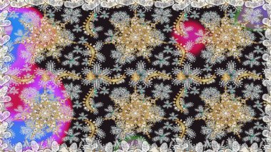 Gri renkler ve altın elementler üzerinde altın pürüzsüz desen. Tekrarlayan elementlerle soyut arkaplan oluşturun. Kusursuz damaske klasik altın desen. Raster illüstrasyonu.