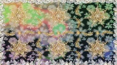 Çizgi sanatı tasarım şablonu için kusursuz sınır. Doğu tarzı element. Altın desenli çiçek dekoru. Gri renklerdeki altın element. Davetiyeler, kartlar, web sayfası için Raster illüstrasyonu.