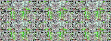 İşlemeli çiçekli, dikişsiz desen. Renkli grunge, koloni çiçekleri ile soyut bir arka plan oluşturur. İzler, kumaş, duvar kağıtları, tekstil için raster dokusu.