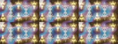 Kar tanelerinin soyut arkaplanlı Noel şablonu. Kahverengi, nötr ve mavi kar taneleri. Raster illüstrasyonu. Noel ve Yeni Yıl moda baskıları için tatil tasarımı.