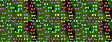 Yeşil renkte güzel renkli kelebekler. Kumaş, tekstil, baskı ve davetiye için arka plan. Raster illüstrasyonu. Çizim deseni.