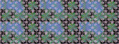 Tekstil için dikişsiz suluboya desen. Elle çizilmiş çiçek deseni (fayans). Sevimli çiçekleri, desenleri, yeşil renkleri olan renksiz desenler..