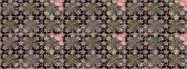 Sabıka fotoğraflarında, bebek kıyafetlerinde, duvar kâğıtlarında, paket kutularında falan kullanılabilir. Raster. Zarif, parlak ve pürüzsüz kahverengi çiçek deseni tasarımı.