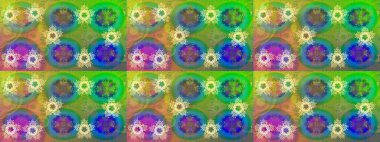 Sanat terapisi tarzı zen çizim için yeşil, mavi ve sarı mandala şeklinde kar taneleri. El çizimi, dövme stili, kumaş tasarımı ve Raster illüstrasyonunda kartlar..