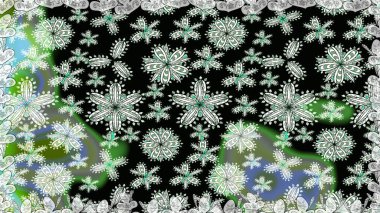 Çiçeksel elementlerle süslenmiş zarif raster dokusu. Küçük çiçekte hoş bir çiçek deseni var. Siyah renkler ve parlak çiçekler üzerinde soyut, pürüzsüz desen.