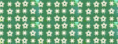 Kar tanelerinin soyut arkaplanlı Noel şablonu. Yeşil ve nötr kar taneleri. Raster illüstrasyonu. Noel ve Yeni Yıl moda baskıları için tatil tasarımı.