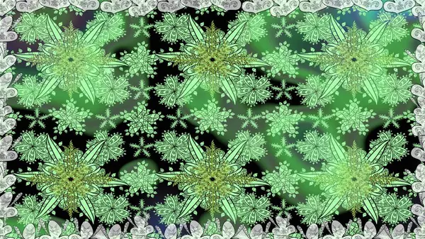 Yeşil renkte güzel çiçekler, suluboya desenli, duvar kağıdı, kart ya da kumaş için fayanslı. Raster..