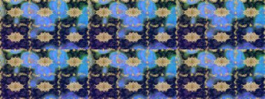 Tekrarlayan ögelerle soyut arkaplan çiz. Mavi ve altın desenli. Zarif raster klasik desen.