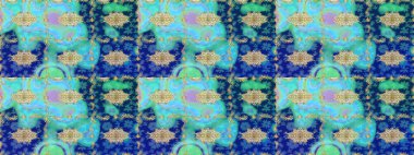 Altın şablonu çiz. Mavi renkler ve altın elementler üzerine çizim. Raster doğulu süsü.