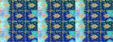 Barok tarzında duvar kâğıdı tasarımı için eskiz şablonu arka planı. Altın elementlerle mavi renklerde altın desen. Süslü raster dekorasyonu.