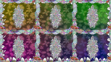 Halk tarzı. Parlak renkli çiçekleri ve yeşil renkli yaprakları olan kusursuz çiçek desenleri. Modern çiçek arkaplanı. Moda baskıları için zarif bir şablon.