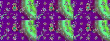 Raster illüstrasyonu. El çizimi çiçekli, soyut, pürüzsüz desen. Mor renkte çiçekler.