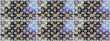 Gri renkli etnik çiçeklerle kusursuz bir desen. Asya Tekstil 'inde Raster Çiçek İllüstrasyonu.