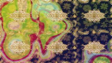 Barok tarzında duvar kâğıdı tasarımı için eskiz şablonu arka planı. Gri renkli ve altın elementli altın desenli. Süslü raster dekorasyonu.