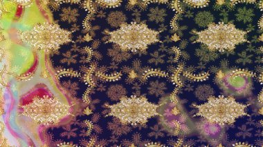 Altın elementli gri renkler. Çiçek desenli altın metal. Altın şablonu çiz. Raster altın çiçek süsü brokar kumaş ve cam desenli..