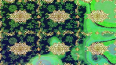 Raster geleneksel altın eskiz deseni yeşil renklerde. Barok tarzında eskiz doğulu süsü..