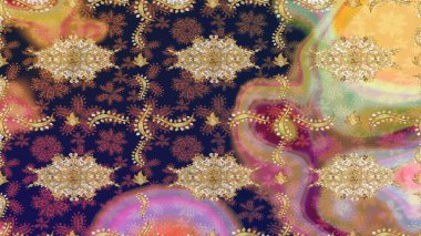 Bej renklerde altın tekrarlayan elementlerle soyut arkaplan. Eskiz oryantal klasik altın desen.